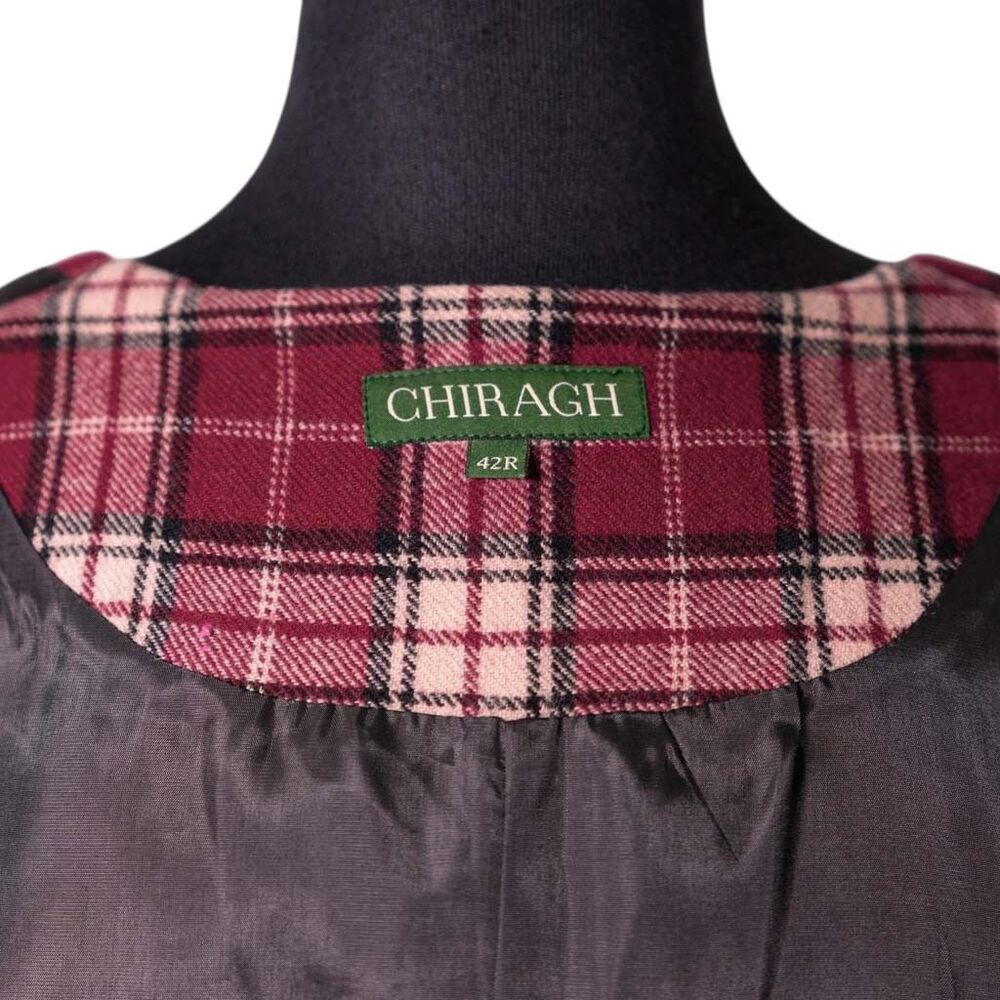Mens 42R Wool Vest Burgundy Cream Plaid Waistcoat Classic Formal Wedding Party - Picture 3 of 10